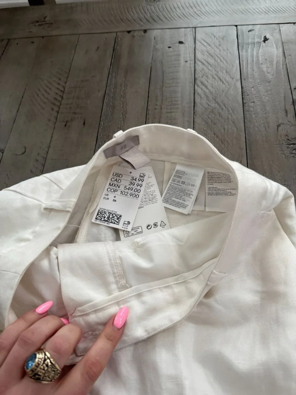 NWT H&M Wanita Linen Blend Tailored Trousers White Size 4